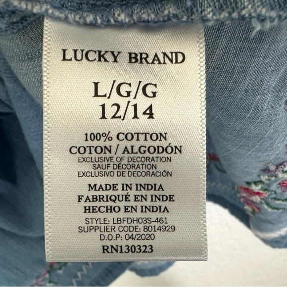 Lucky Brand Girls Embroidered Cotton Dress Sz Large (12/14) Blue Long Sleeve - Picture 8 of 8